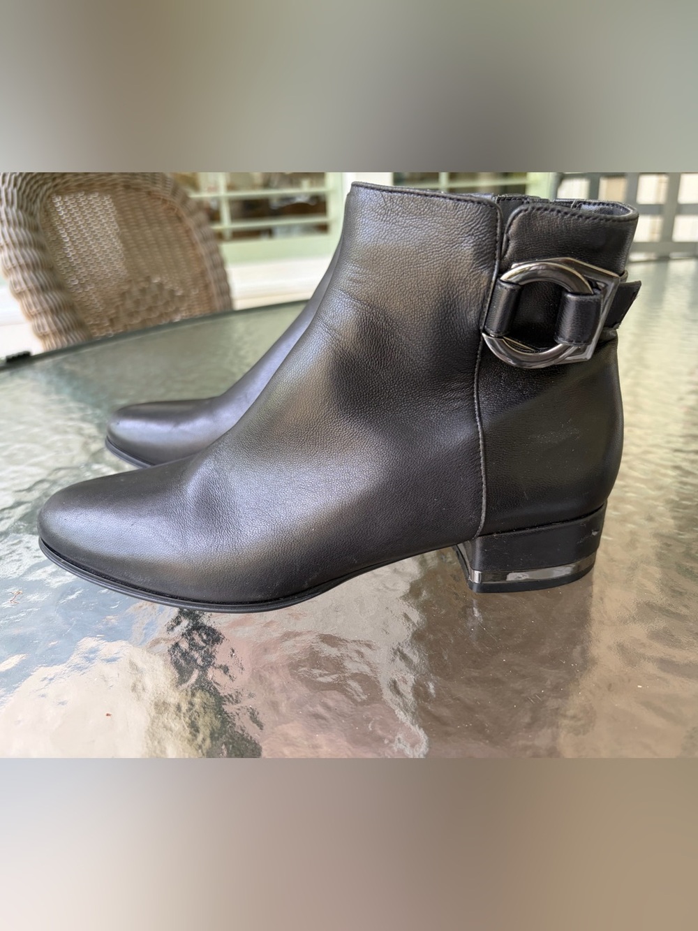 Women's Vaneli Black Nappa leather Avenal Boots With Metallic Heel Trim Sz 5M